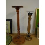 2 wooden candlesticks 65cm and 57cm tall