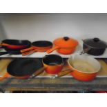 Le Creuset, 9 pots and pans plus one other