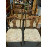 Set of 6 Mahogany Pierced Splat Back Chairs with stuff over upholstered seats. 2 are carvers