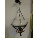 Hanging ceiling light with ceramic shade, chains needs sorting as does not hand straight
