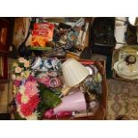 Half a stillage of miscellaneous to include china, kitchen ware, flasks, faux flowers, laundry bins,