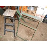 Vintage folding metal trestle and Small Vintage wooden steps sold as a display decorative item