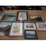 8 pictures, watercolours, oil on board and prints
