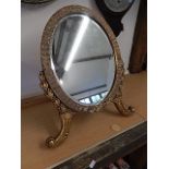 Gilt framed oval free standing vanity mirror 43x35cm not including legs