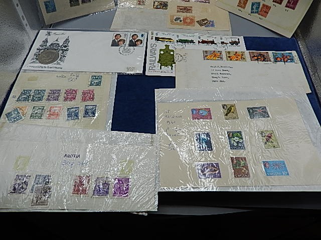 25 loose leaf pages of stamps, mostly France, some Latvia and u.s.a also 3 first day cover albums