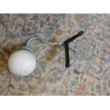 Vintage Swan Neck exterior corner wall mounted light with round glass globe the lamp body being cast