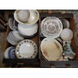 2 boxes of china, mainly plates to include staffordshire ironstone