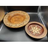 Heavy plaster dish with wood plate insert