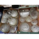 2 boxes of mixed pressed glass bowls etc