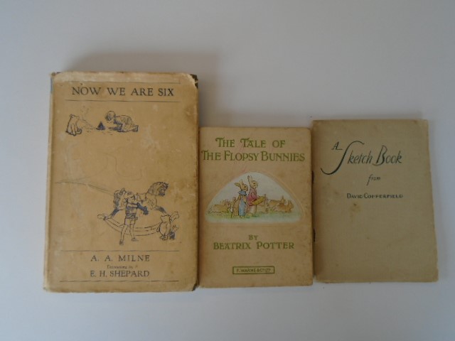 3 books - 'The Tale of the Flopsy Bunnies' by Beatrix Potter, (has some damage/loose pages) 'Now