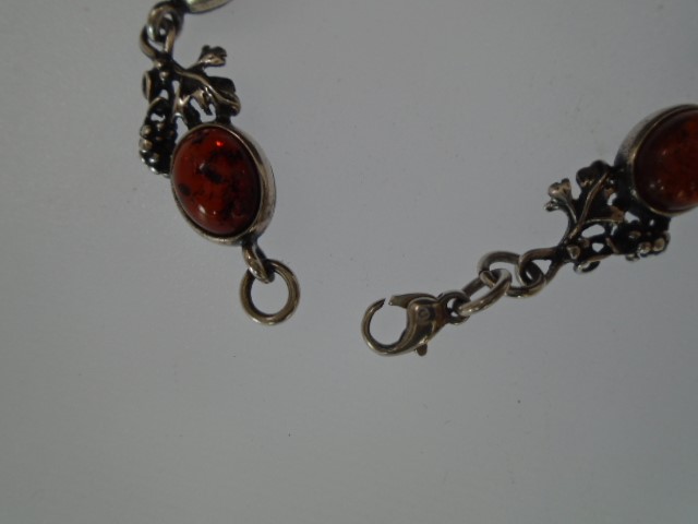 A white metal 'Amber' bracelet, 20cm with grape vine decoration. - Image 3 of 4