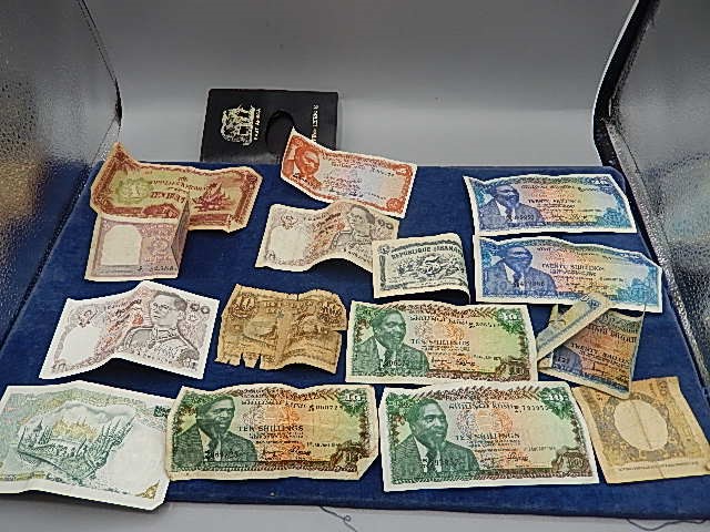 Foreign bank notes (14) from Kenya, Japan, India