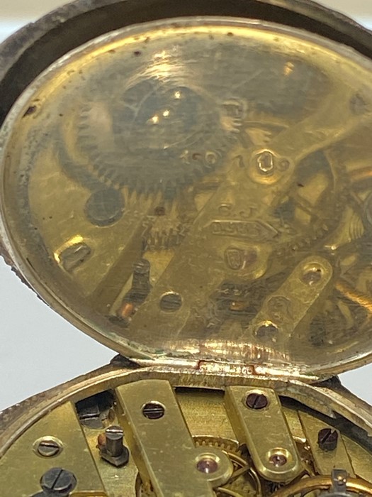 A ladies swiss open face pocket watch, white dial with Roman numerals and gilt scroll decoration, - Image 4 of 7