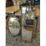 2 mirrors, 1 gilt 34x11" and the other silver decorative plaster frame 28x17.5" couple of small