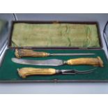 cased horn handled carving set