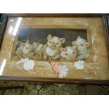 Miss S A Winn Prize Piggies framed print ( 16 x 8 inches ) Copywright 1891 L Prang and co Boston