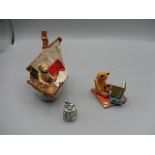 colourbox teddy ornaments 1 boat and 1 books, and a teddy thimble