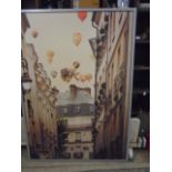 Hot air balloons over Paris, large modern framed picture 55x39"