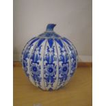 Blue and white lidded pot 11" tall