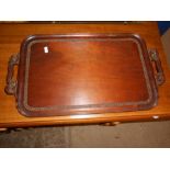 Oriental Hardwood Tray with Dragon Handles 22 inches wide including handles 12 inches wide