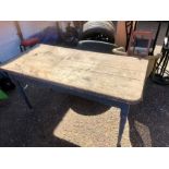 Vintage table with painted base as found in old shed 54 x 25 inches 28 1/2 inches tall