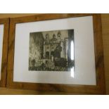 2 Framed Etchings ST Peters of the Exchange Genoa 8 x 7 inches and The Alcatara Bridge Toledo 8 x