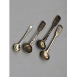 Pair of silver mustard spoons and 2 other Silver spoons 37.52grams