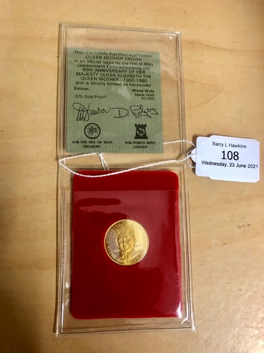 Queen Mother "crown" Isle of Man pobjoy 375 gold proof