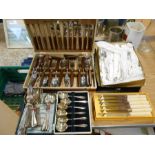 canteen of cutlery, set of knives, set of silver plated spoons, box of cutlery and others