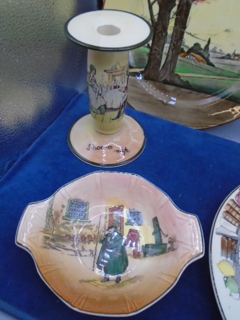 Royal Doulton collection Bobbie Burns candlestick, Tony Weller dish plus 2 plates - Image 2 of 8
