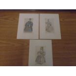 3 prints of costumes, mounted 3x6"