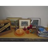 mixed lot of carnival glass items, eumig projector, pictures and Ipswich football programmes