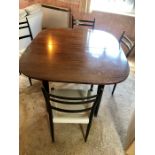 Retro E Gomme G Plan extending dining table with one leaf and 4 ladder back chair frames table is 46