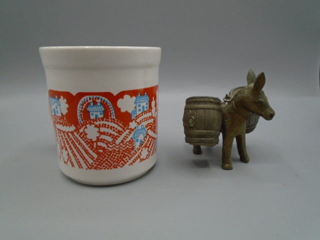 Mary Quant mug and pewter Irish donkey with salt and pepper paneers