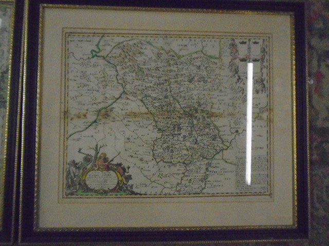 2 Repro maps 1729 framed map of France/England channel and 1729 map of Darbyshire - Image 2 of 3