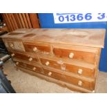 Large Pine 7 Drawer Chest 150 cm long 44 deep and 76 cm tall ( mouldy at base from old damp house )