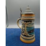 German beer stein depicting Jersey lighthouse