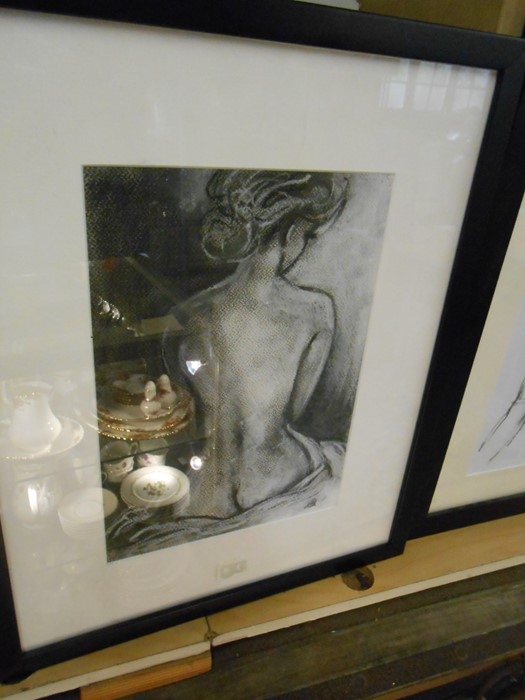 2 Charcoal Sketches of Nudes . Seated one 12 x 8 1/2 inches Standing one 9 x 18 inches