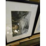 2 Charcoal Sketches of Nudes . Seated one 12 x 8 1/2 inches Standing one 9 x 18 inches