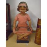 1920s pottery seated girl 22" tall