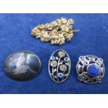 3 silver brooches and a gilt silver brooch