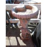 Concrete pedestal bird Bath with squirrels on base 23 inches tall