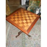 Chess Draughts Table on mahogany base 17 x 17 x 27 inches tall