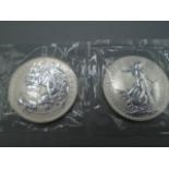 coins 2 x one ounce fine silver £2 1998 & 1999