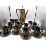 Port Merion 'Phoenix' coffee set, 8 cups and saucers, coffee pot, 2 milk jugs and a sugar bowl