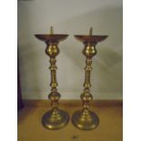 pair large brass candle stands 20" tall