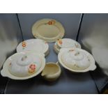 Qty of WM Hulme China 2 Lidded Tureens , Jug , Platter 11 x 9 inches and 18 plates 6 of each 10 inch