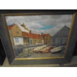 P.W Smith oil on canvas of Sheringham crab boats 1973