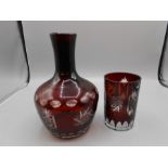 Cranberry carafe with glass
