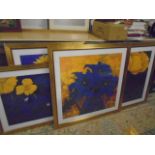 4 abstract flower prints, large